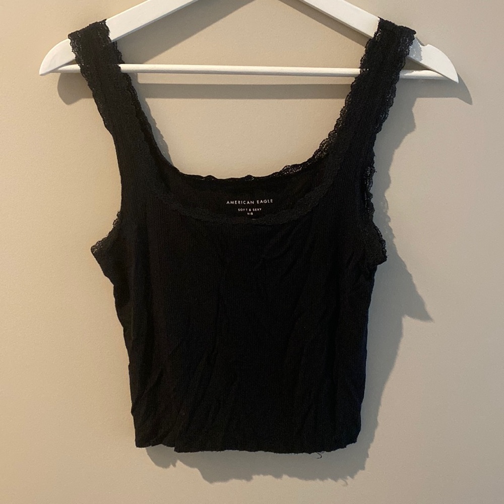 Lace Hem Black American Eagle Tank Top